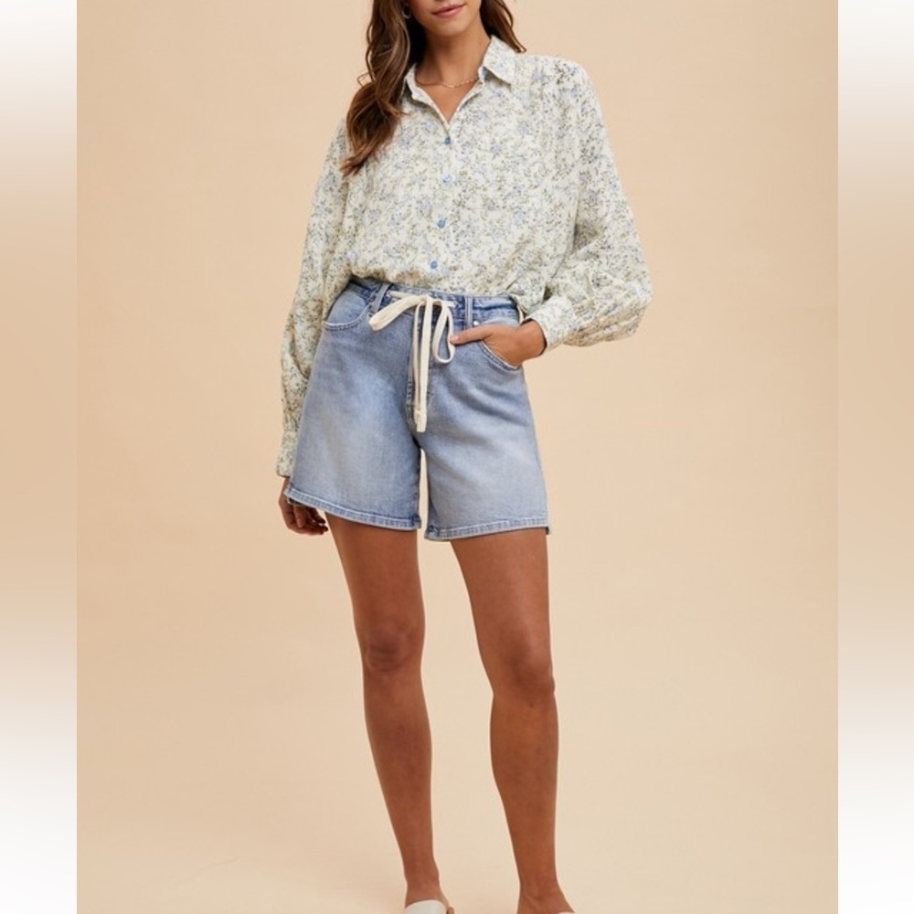 071- Drawstring Denim Blue Women's Shorts